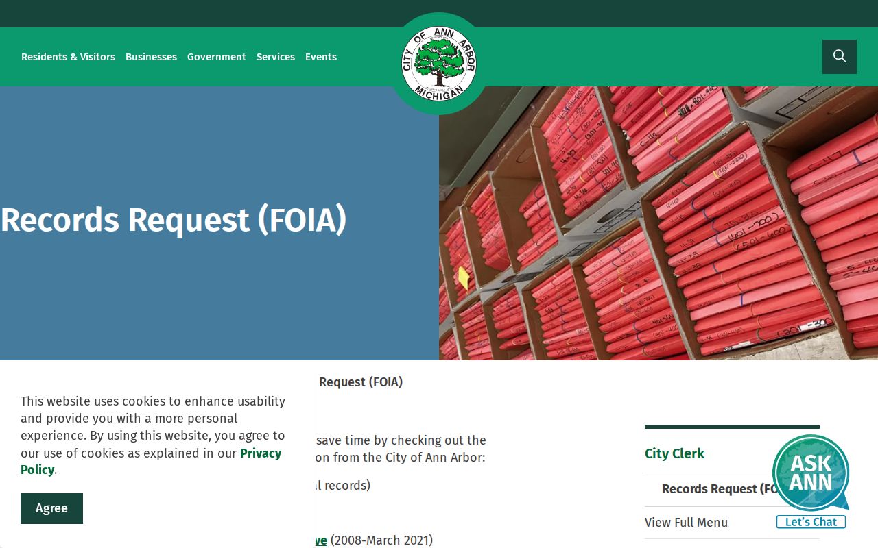 Ann Arbor FOIA records request options for police records