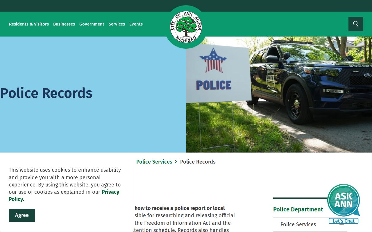 Ann Arbor Police Records report and local history services
