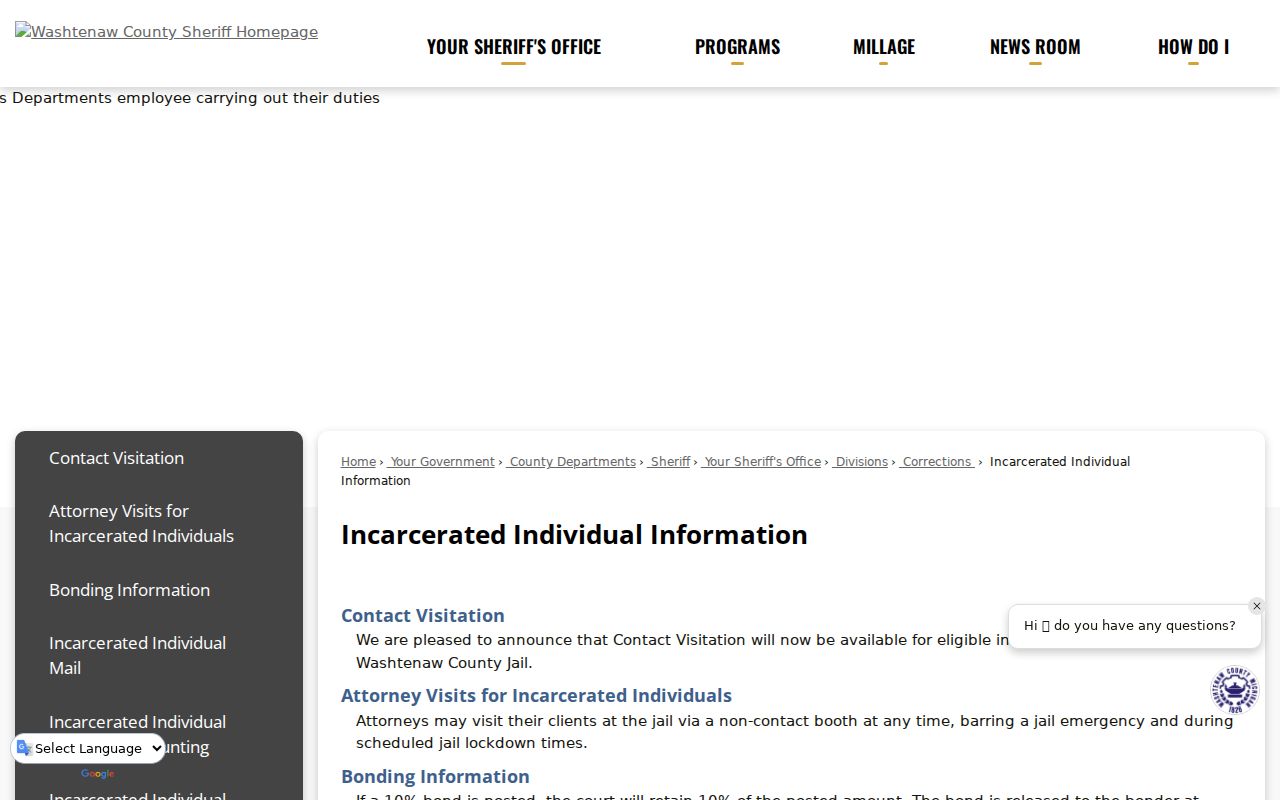 Washtenaw County arrest custody and jail information channels