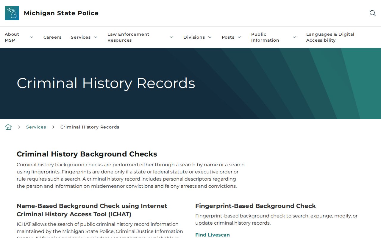 Washtenaw County criminal history channels from Michigan State Police
