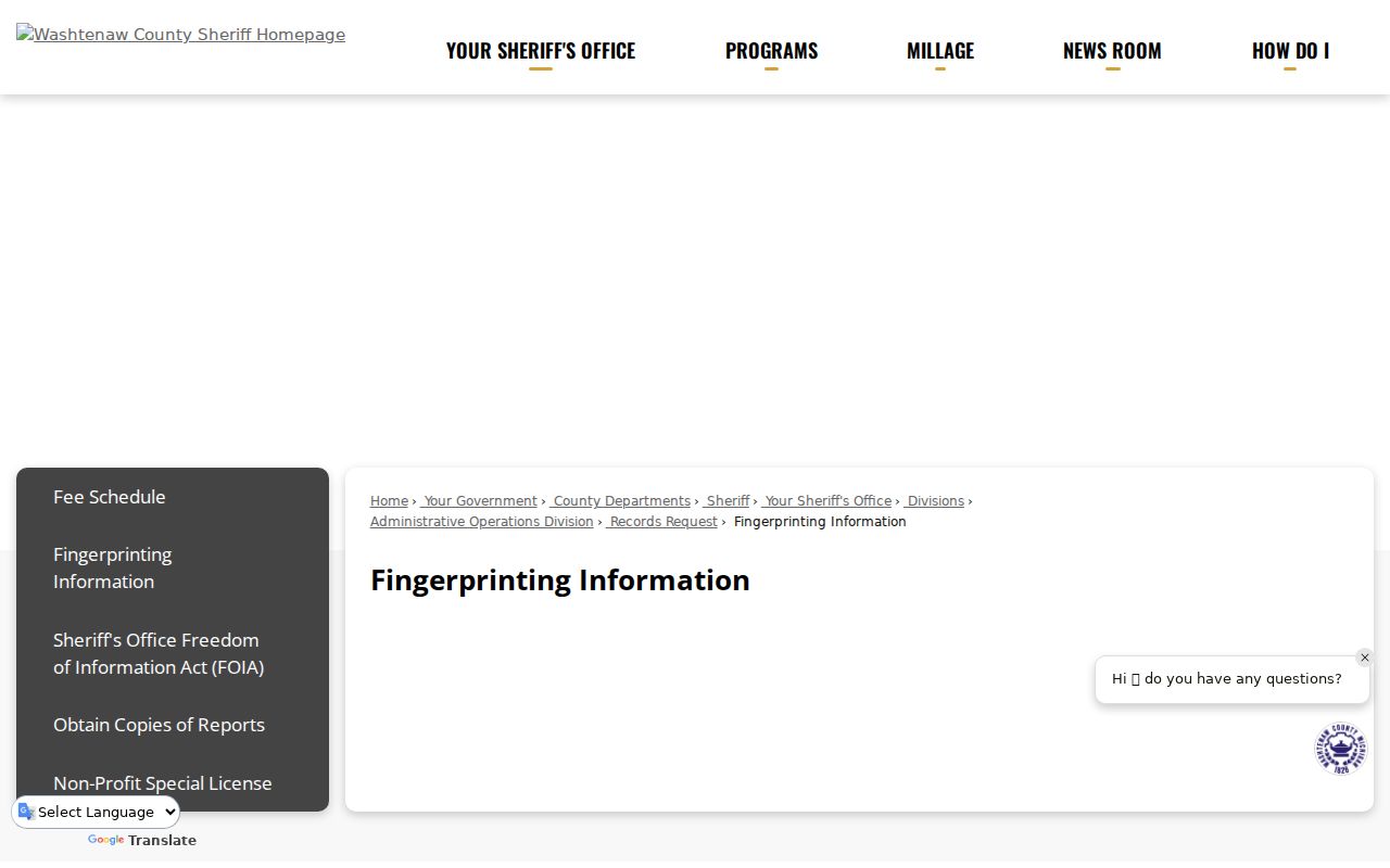 Washtenaw County criminal history fingerprinting information