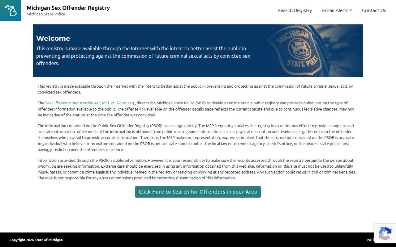 Washtenaw County sex offender check search form on Michigan PSOR